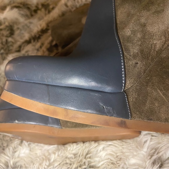 Jil Sander Brown Suede Black Leather Platform Wedge Boots Mid Calf Booties 36 6 - Picture 12 of 16